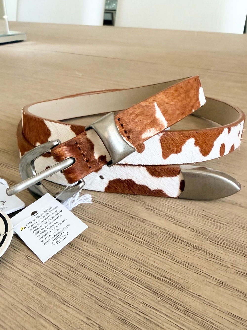 Haute Hippie Cowhair Leather Belt Brown White Western Boho Statement Size M NEW